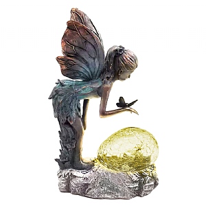 Resin Perching Fairy with Bubble Solar Light