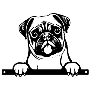 Metal Pug Peeking Dog Silhouette
