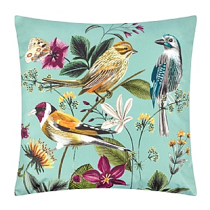 Wylder Midnight Garden Birds Outdoor Cushion Aqua (43x43cm)