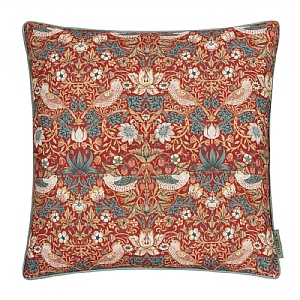 Morris & Co Strawberry Thief Piped Outdoor Cushion Berry (50x50cm)
