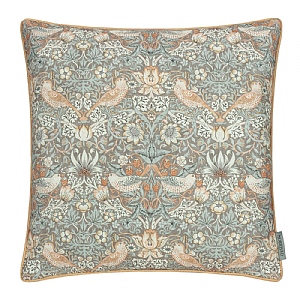 Morris & Co Strawberry Thief Piped Outdoor Cushion Biscuit (50x50cm)