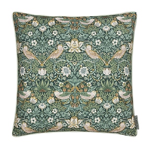 Morris & Co Strawberry Thief Piped Outdoor Cushion Forest Green (50x50cm)
