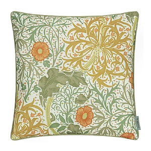 Morris & Co Seaweed Printed Piped Outdoor Cushion Stone/Sunflower (50x50cm)
