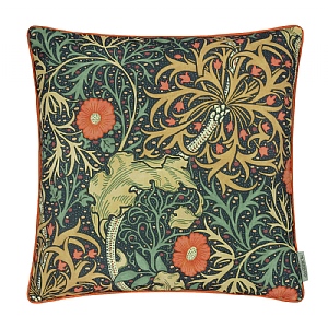Morris & Co Seaweed Printed Piped Outdoor Cushion Indigo (50x50cm)