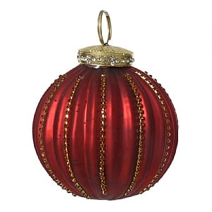 Decoris Red Ribbed Glass Bauble (11cm)