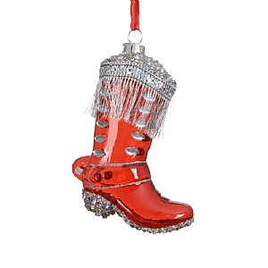 Decoris Red Glass Cowboy Boots Ornament (10cm)