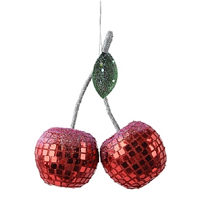 Decoris Red Cherry Glitter Hanging Decoration (14cm)