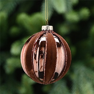 Glass Bauble Stripes (8cm) - Brown