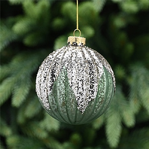 Glass Bauble Gold Glitter (10cm) - Green