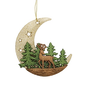 Glitter Deer Crescent Moon Hanging Decoration (11cm)