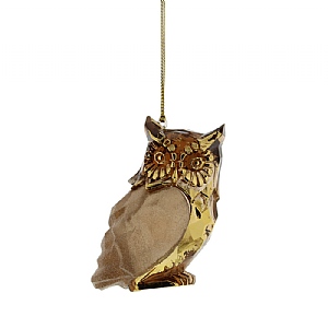 Light Brown & Gold Owl Hanging Decoration (8cm)