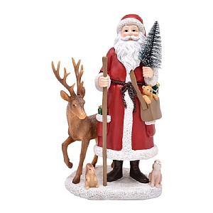 Standing Santa with Reindeer Ornament (31cm) - Red