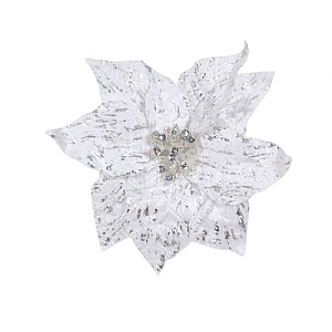 White & Silver Poinsettia Clip (23cm)