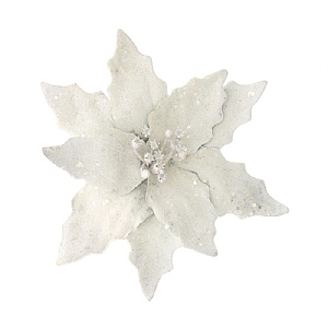 Glitter Clip Poinsettia - White (20cm)