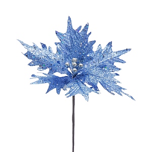 Holly Leaf Stem (33cm) - Ice Blue