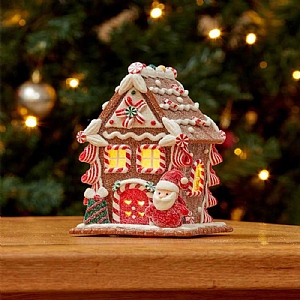 Three Kings InLit Gingerbread Santa CandyCane Cottage (13cm x 9cm)