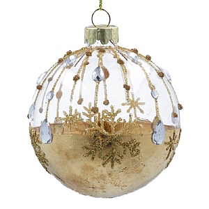 Gisela Graham Clear & Gold Jeweled Stripe Glass Bauble (8cm)