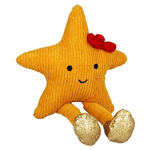 Gisela Graham Yellow Star with Red Bow Fabric Shelf Sitter (12cm)