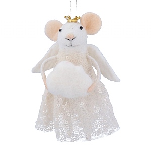 Gisela Graham Wool White Mouse Angel Hanging Decoration