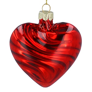 Gisela Graham Red Swirls Glass Heart Hanging Decoration