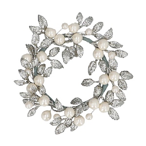 Gisela Graham Champagne Glitter & Pearl Candle Ring (15cm)