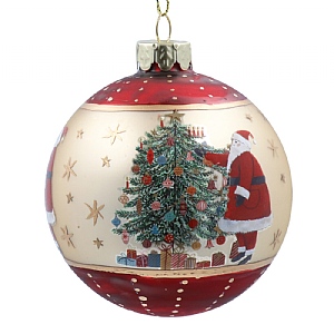Gisela Graham Red & Gold Santa Glass Bauble