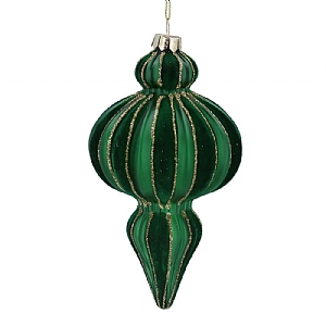 Gisela Graham Green Glass and Velvet Ogee Hanging Decoration (19cm)