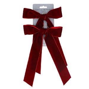 Gisela Graham Plum Velvet Bow Hanging Decoration (pack of 2)