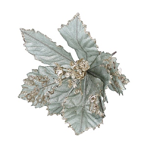 Gisela Graham Pale Green and Gold Poinsettia Pick (26cm)