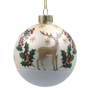 Gisela Graham Glass Bauble with Stag & Holly