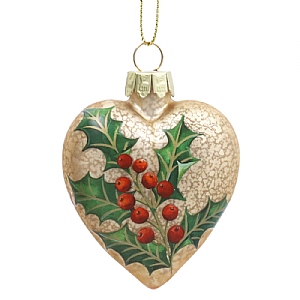 Gisela Graham Antique Gold Glass Heart with Holly