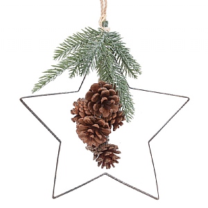 Gisela Graham Metal Cutout Star with Fir branch and Pinecones Hanging Decoration (27cm)