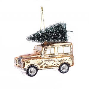 Floralsilk Gold Land Rover & Tree Hanging Decoration (12cm)