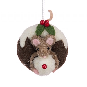 Floralsilk Felt Mouse Christmas Pudding Hanging Decoration