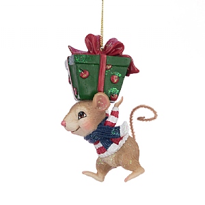 Floralsilk Resin Mouse & Present Hanging Decoration (11cm)