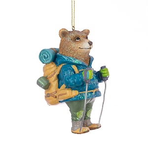 Floralsilk Resin Bear Hiking Hanging Decoration (9cm)