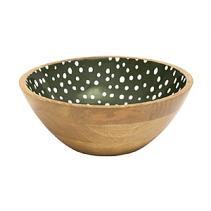 Dexham Sintra Mango Wood Spotted Salad Bowl - Olive Green