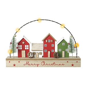Wooden Merry Christmas Light Up Scene (12cm x 10cm)