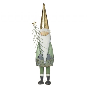 Standing Santa with Gold Hat Holding Tree (30cm) - Green