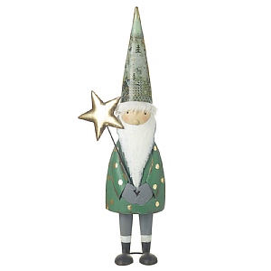 Standing Santa Holding Gold Star (20cm) - Green