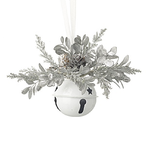 White Bell with Foliage Hanging Decoration (12cm)