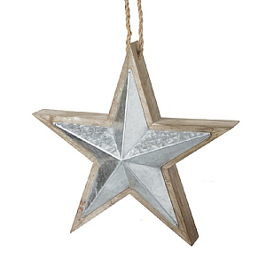 Silver Wooden Star Hanging Decoration (41cm)