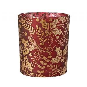 Red & Gold Glitter with Holly Candle Holder (10cm)