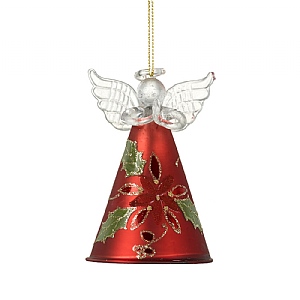 Angel with Holly Skirt Glass Hanging Decoration