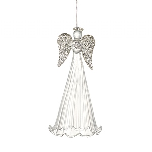 Tall Angel with Silver Wings Glass Hanging Decoration