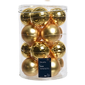 Decoris Glass Baubles (Box of 16) - Light Gold