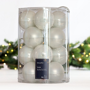 Decoris Winter White Baubles (Box of 16)