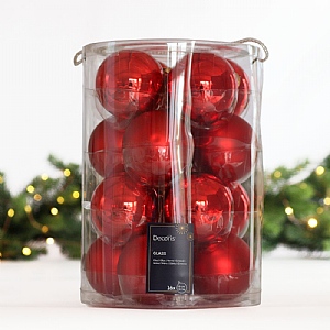 Decoris Christmas Red Baubles (Box of 16)