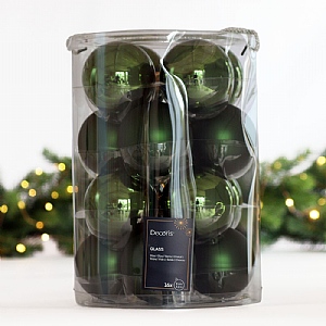 Decoris Baubles (Box of 16) - Pine Green