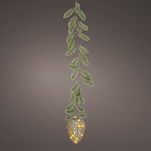 Lumineo Micro LED Glass Pine Cone with Fir (15cm / 15 LEDs) - Classic Warm